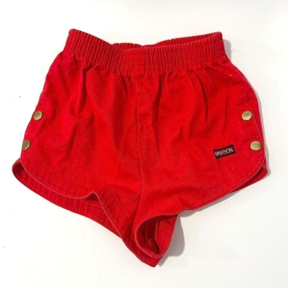 VTG 80s Sasson Shorts Red Gold Button Accents Kids 6 Ooh La La! Summer Play